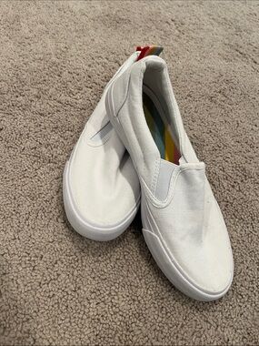 True Craft White Canvas Slip-On Sneakers with Rainbow Heel Tab
